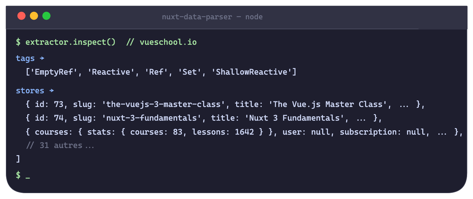 Output de inspect() sur vueschool.io